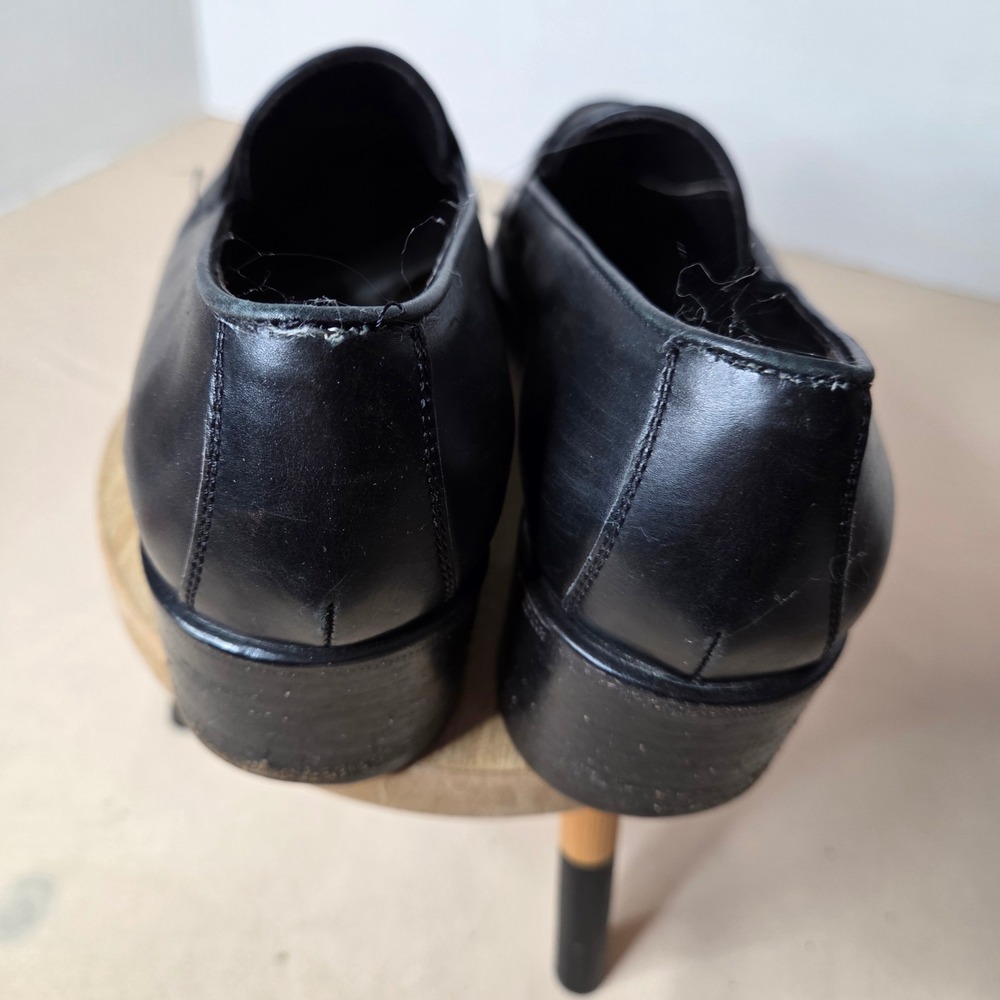 Salvatore Ferragamo Black Leather Block Heel Loafers Gold Logo Italy women 6.5B - Picture 4 of 15